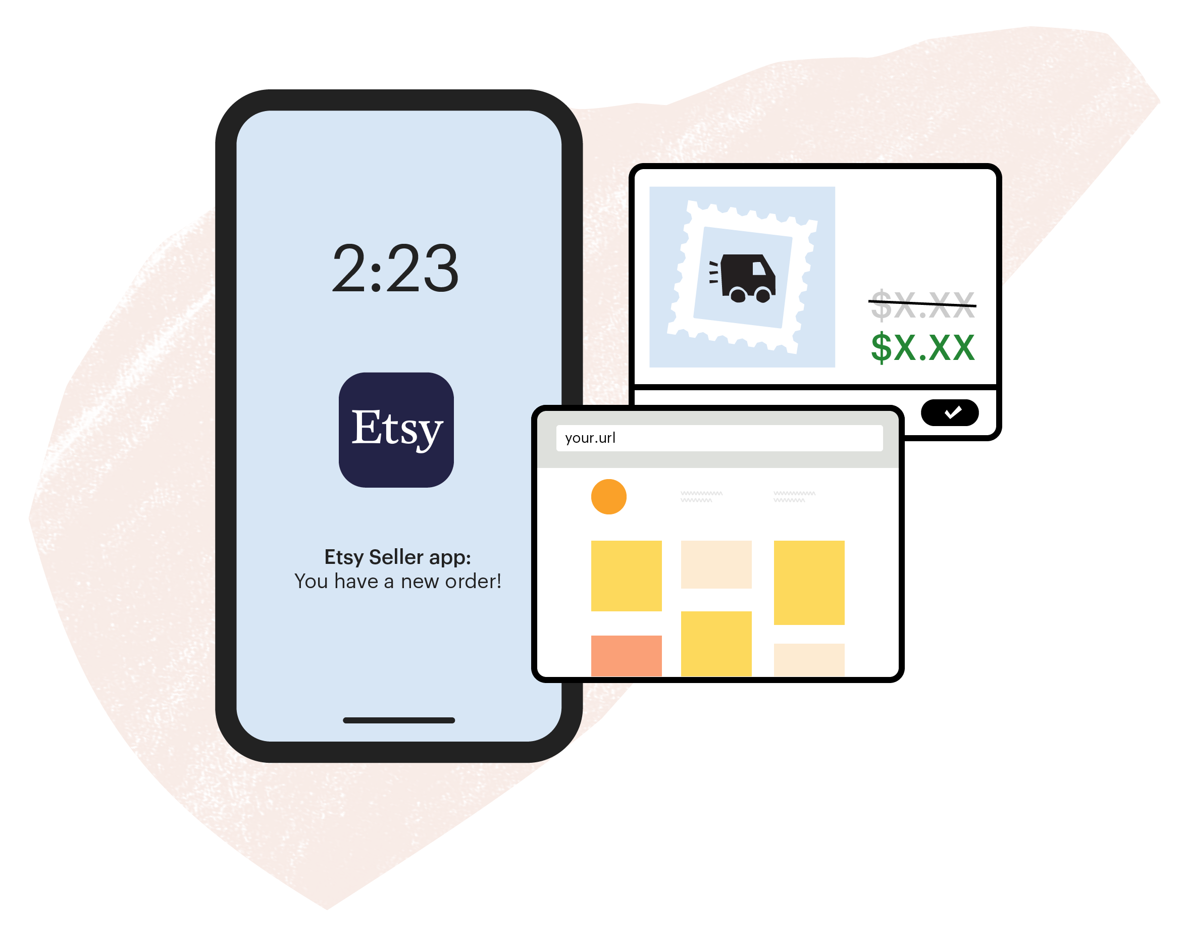 Illustration officielle d’Etsy montrant ses outils de gestion pour les vendeurs