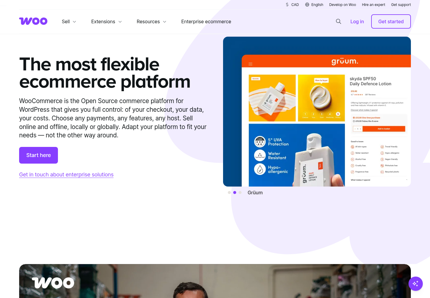 Page publique de WooCommerce présentant sa solution de commerce pour WordPress