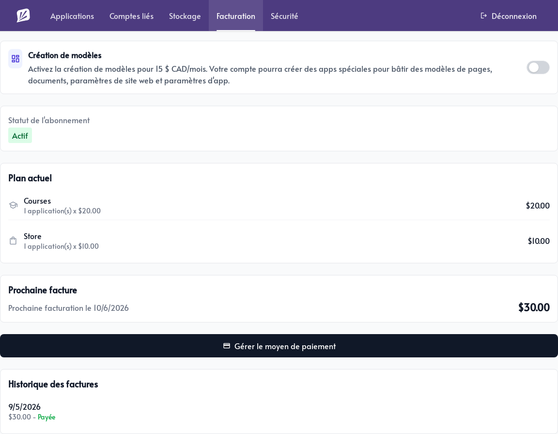 Vue d&rsquo;ensemble de la facturation du compte
