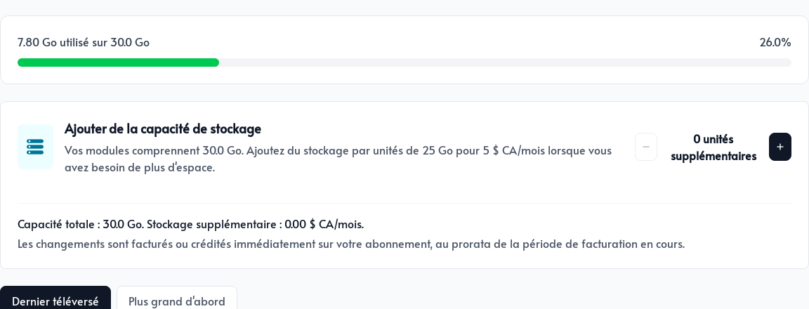 Utilisation et capacité de stockage du compte