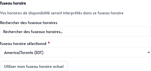 Choix du fuseau horaire de la page