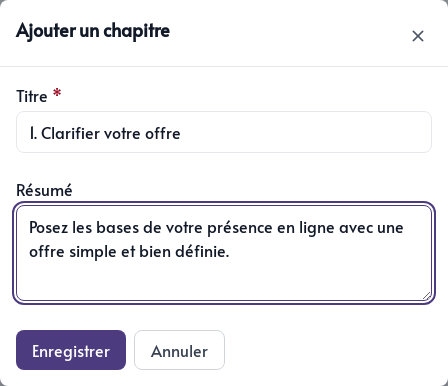 Formulaire d&rsquo;ajout d&rsquo;un chapitre