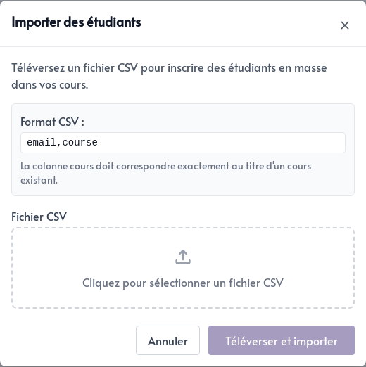 Importation de plusieurs étudiants