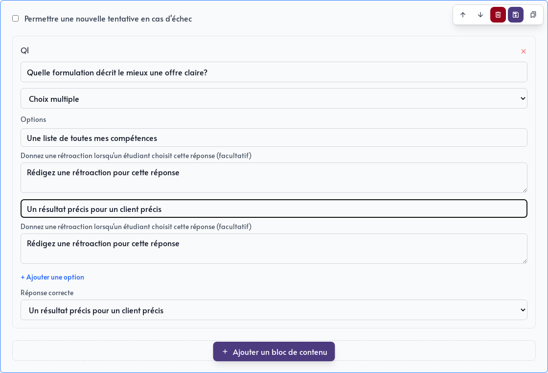 Création d&rsquo;une question de quiz