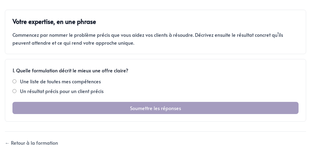 Article et quiz dans une leçon