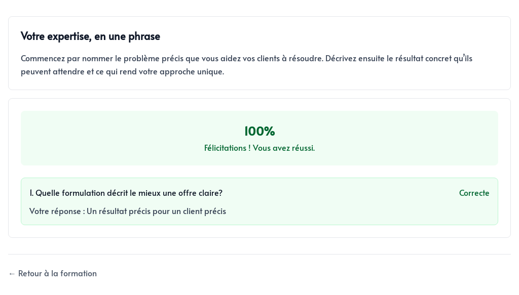 Résultat d&rsquo;un quiz réussi