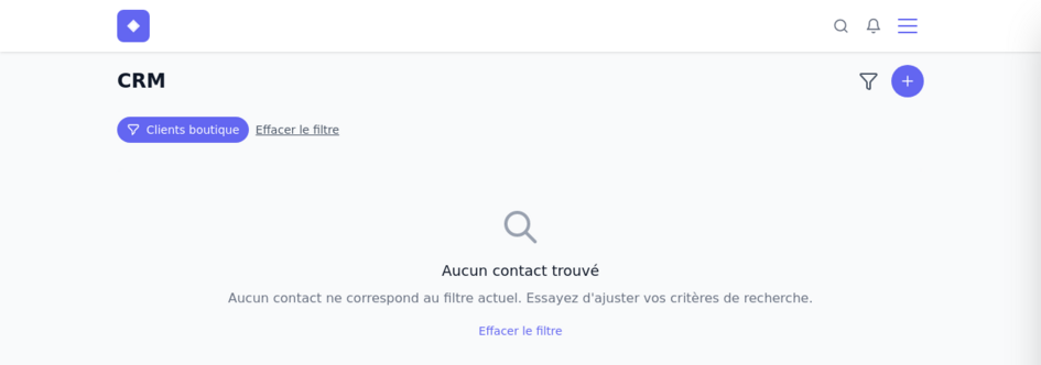 Filtre actif sur la liste CRM avec l’étiquette de la requête