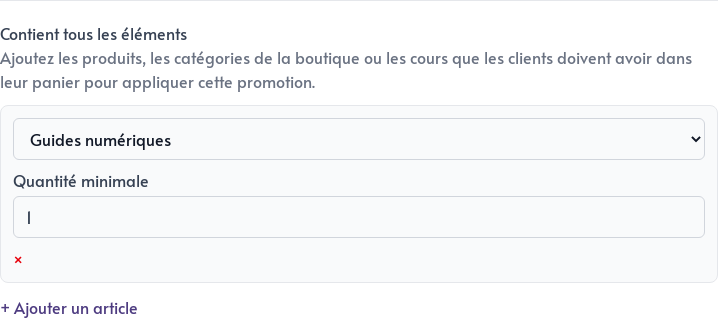 Condition fondée sur une catégorie de produits