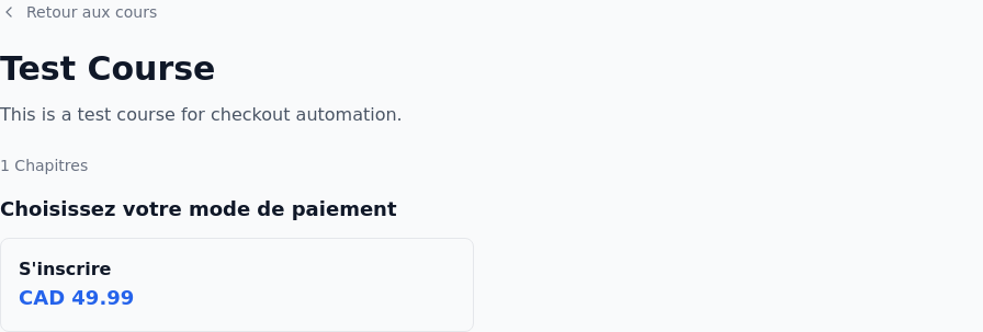 Page publique et offre de paiement d&rsquo;un cours