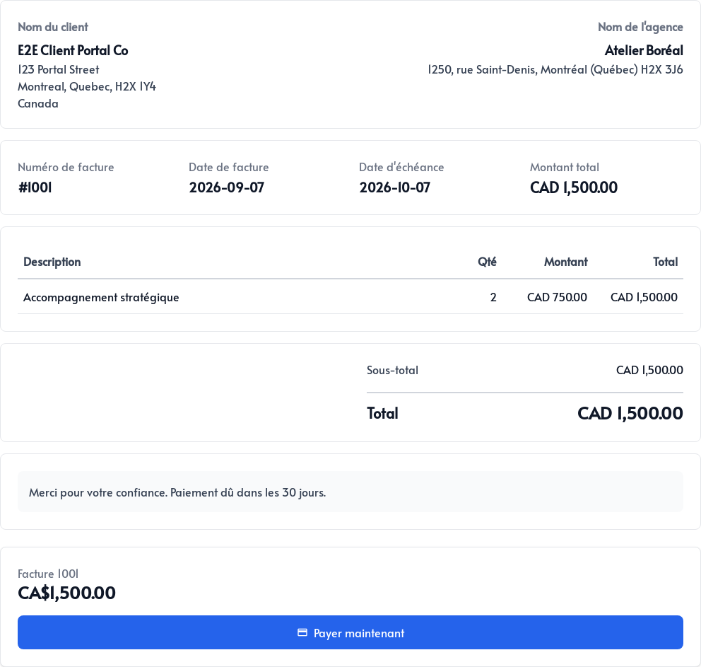 Facture et paiement vus par le client