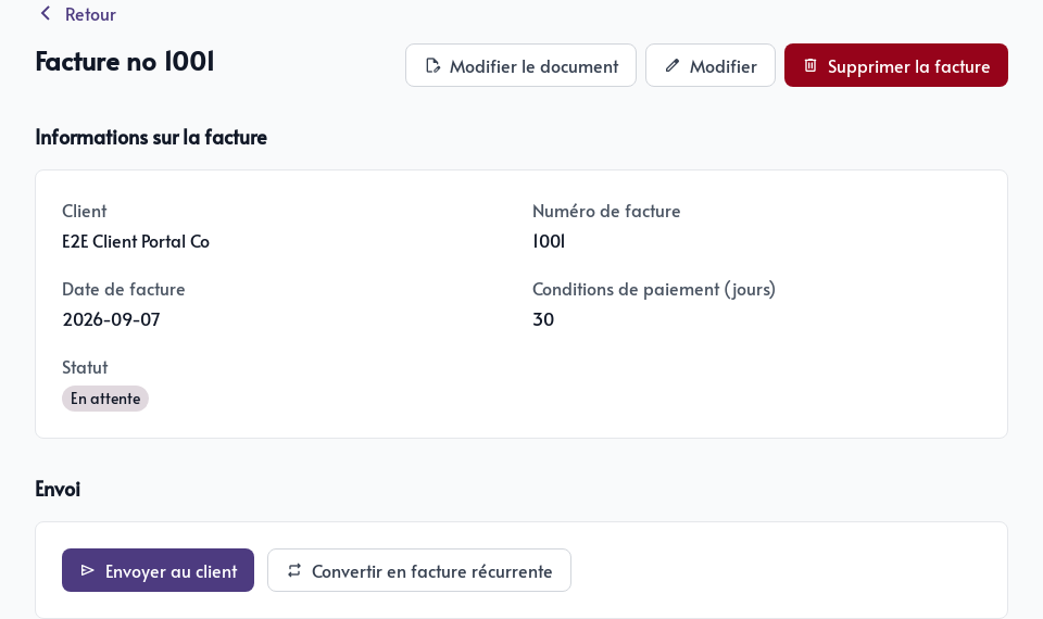 Détail et livraison d’une facture