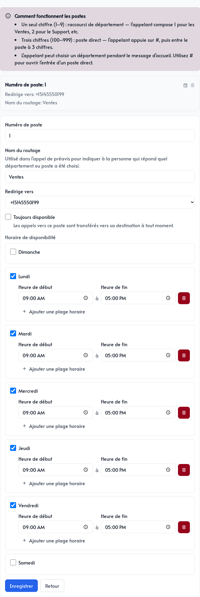 Horaire de disponibilité d&rsquo;un poste