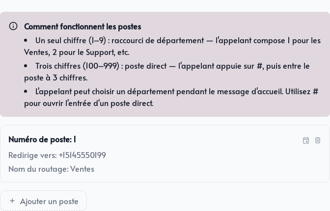 Poste Ventes relié à une destination