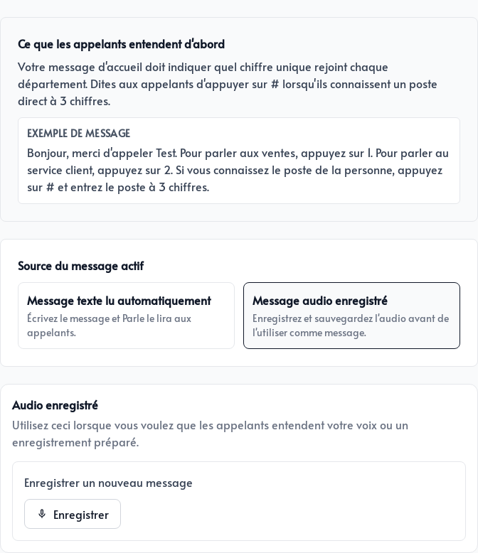 Enregistrement audio du message d&rsquo;accueil