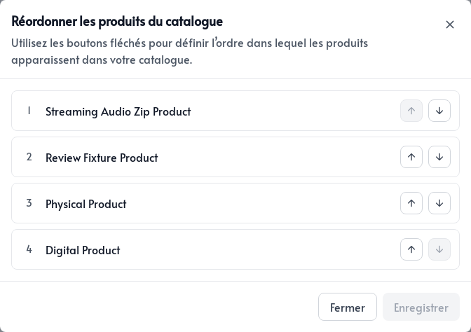 Réorganisation des produits du catalogue