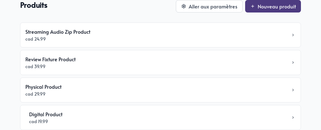 Liste des produits de la boutique