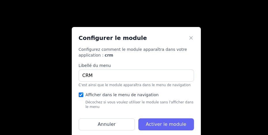 Panneau d&rsquo;activation d&rsquo;un module