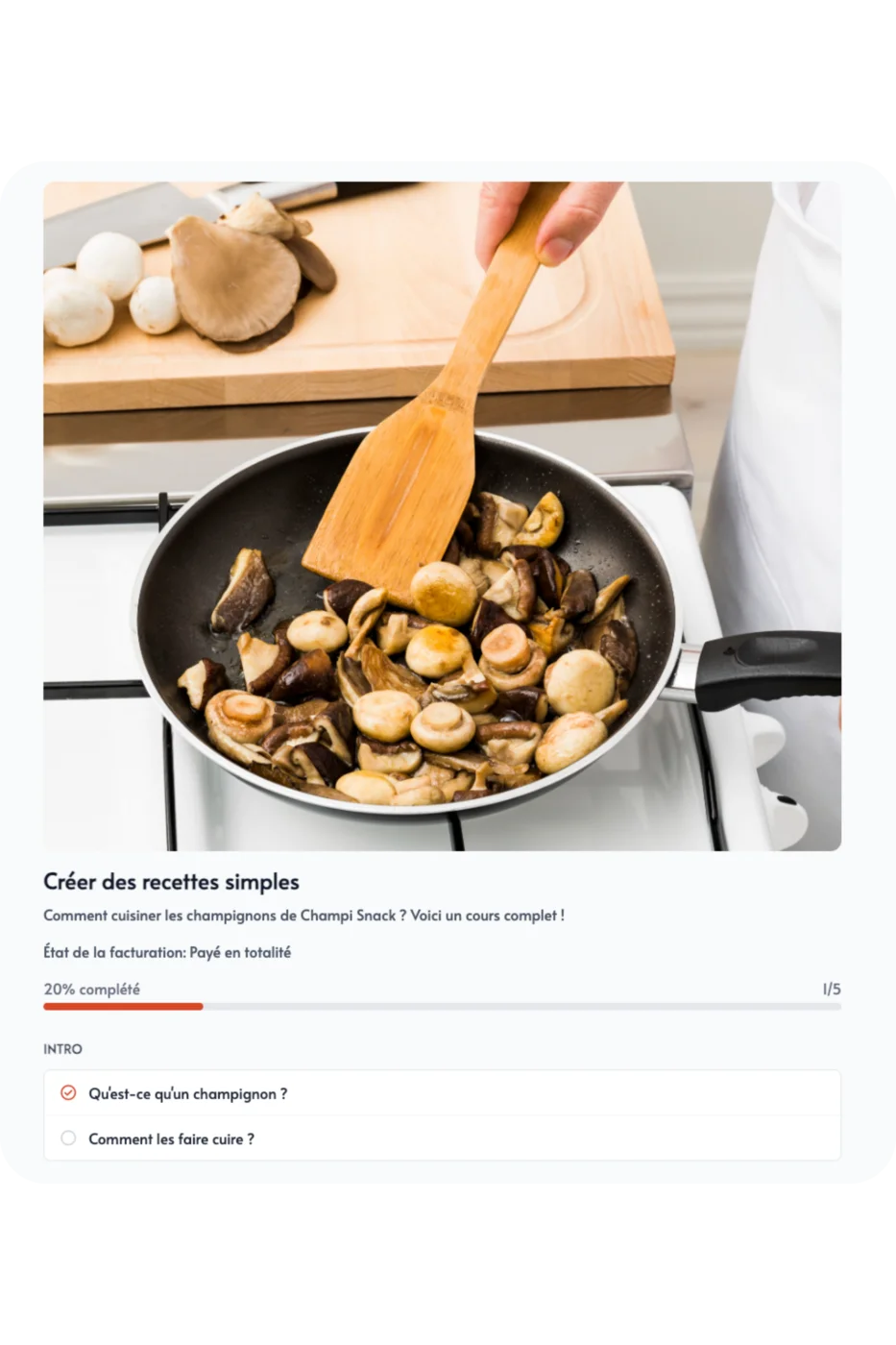 Cours Parle : recettes aux champignons et progression des leçons