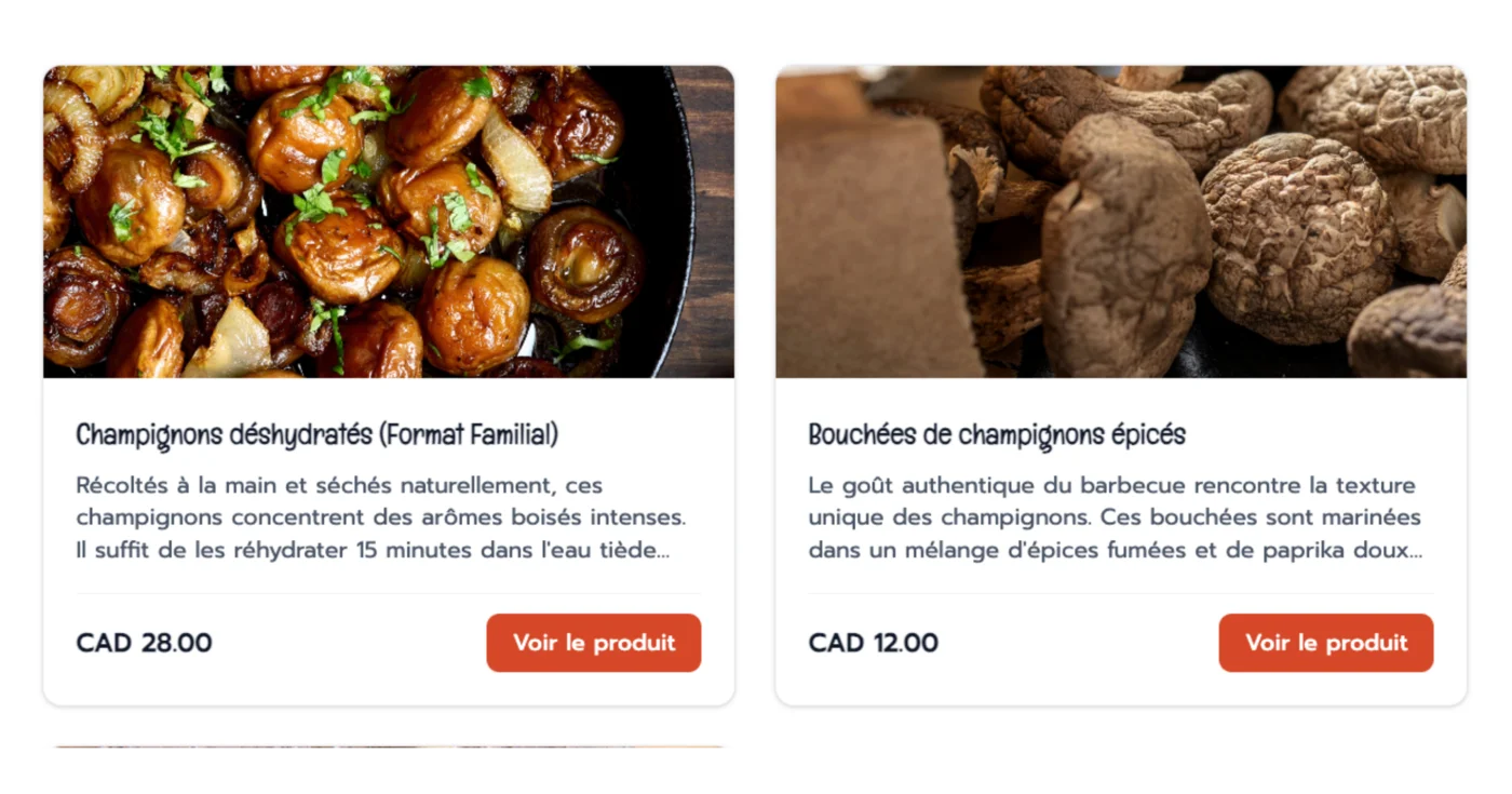 Boutique Parle : catalogue de collations aux champignons