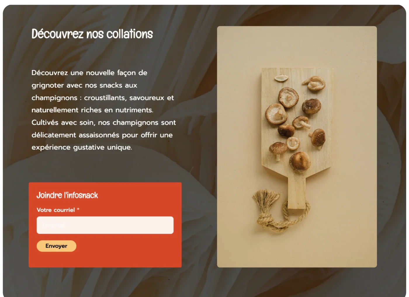 Exemple de site web créé avec Parle : collation aux champignons